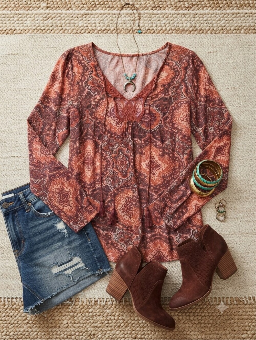 Lucky Brand Long Sleeve With Cutouts Vneck Boho Peasant Top Blouse